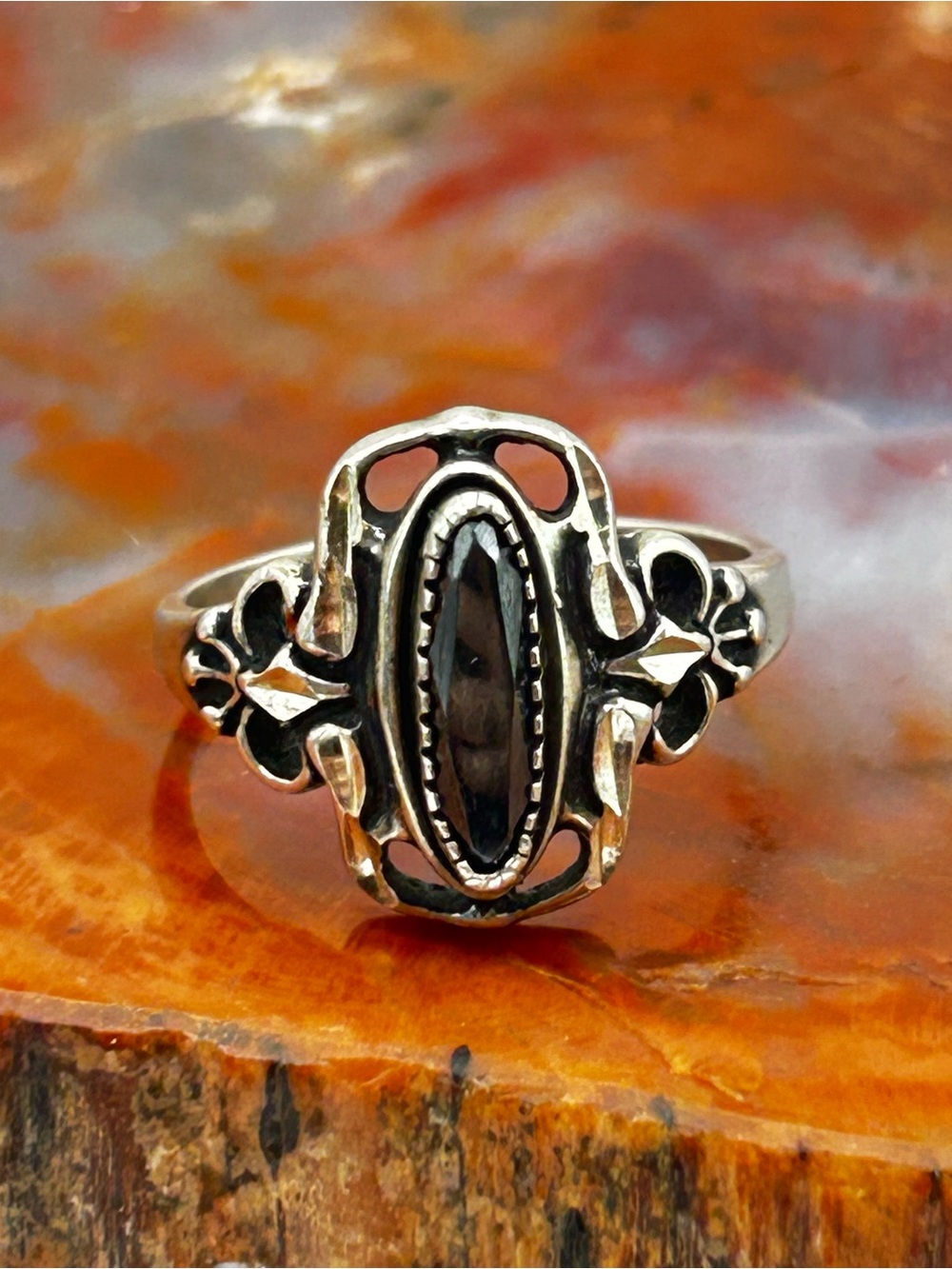 Vintage Sterling Silver Hematite Gemstone Ring - Size 7